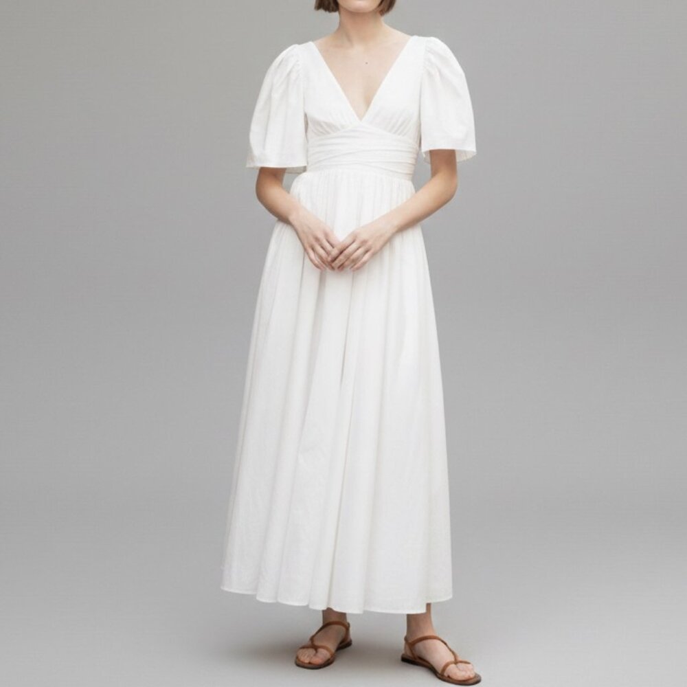 NEW $485 RHODE MARGOT V-NECK WHITE POPLIN DRESS SIZE 2